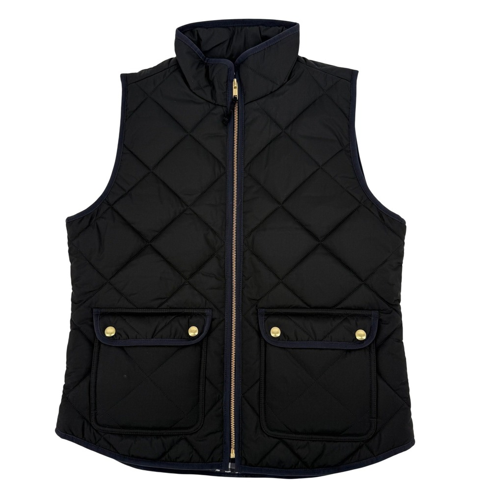 J.Crew Excursion Quilted Vest Womens S Black NEW Gingham Lining BU262 Gold Zip